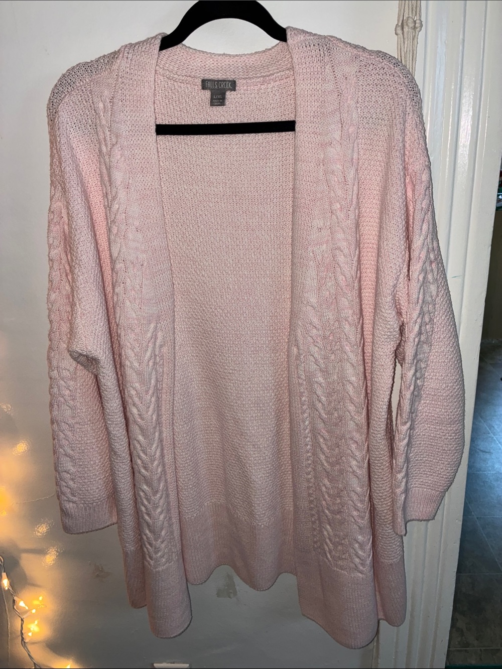 Falls Creek Light Pink Cable Open-Front Cardigan